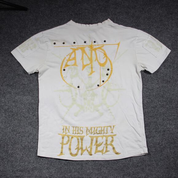 Y2K Affliction Type T Shirt Mens M White Grunge Goth Skater AOP Grunge Rare - Picture 5 of 7